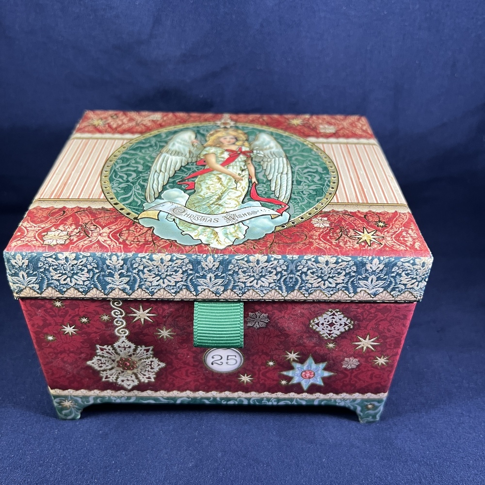 Punch Studio Christmas Music Box Angel Motif Red Green Vintage Decor - no soap